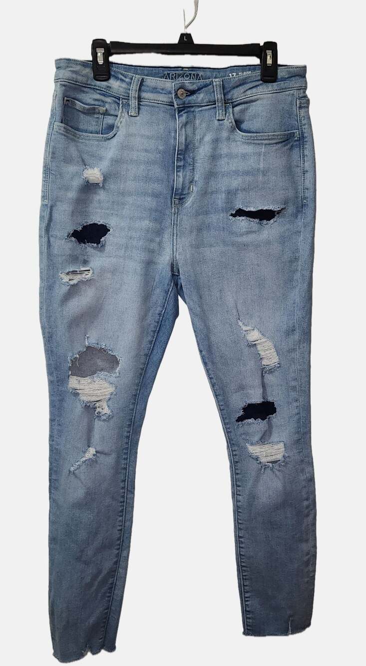 Arizona Jean Co. Women's Distressed Hi-Rise Skinny Jeans Size 17 Light Wash